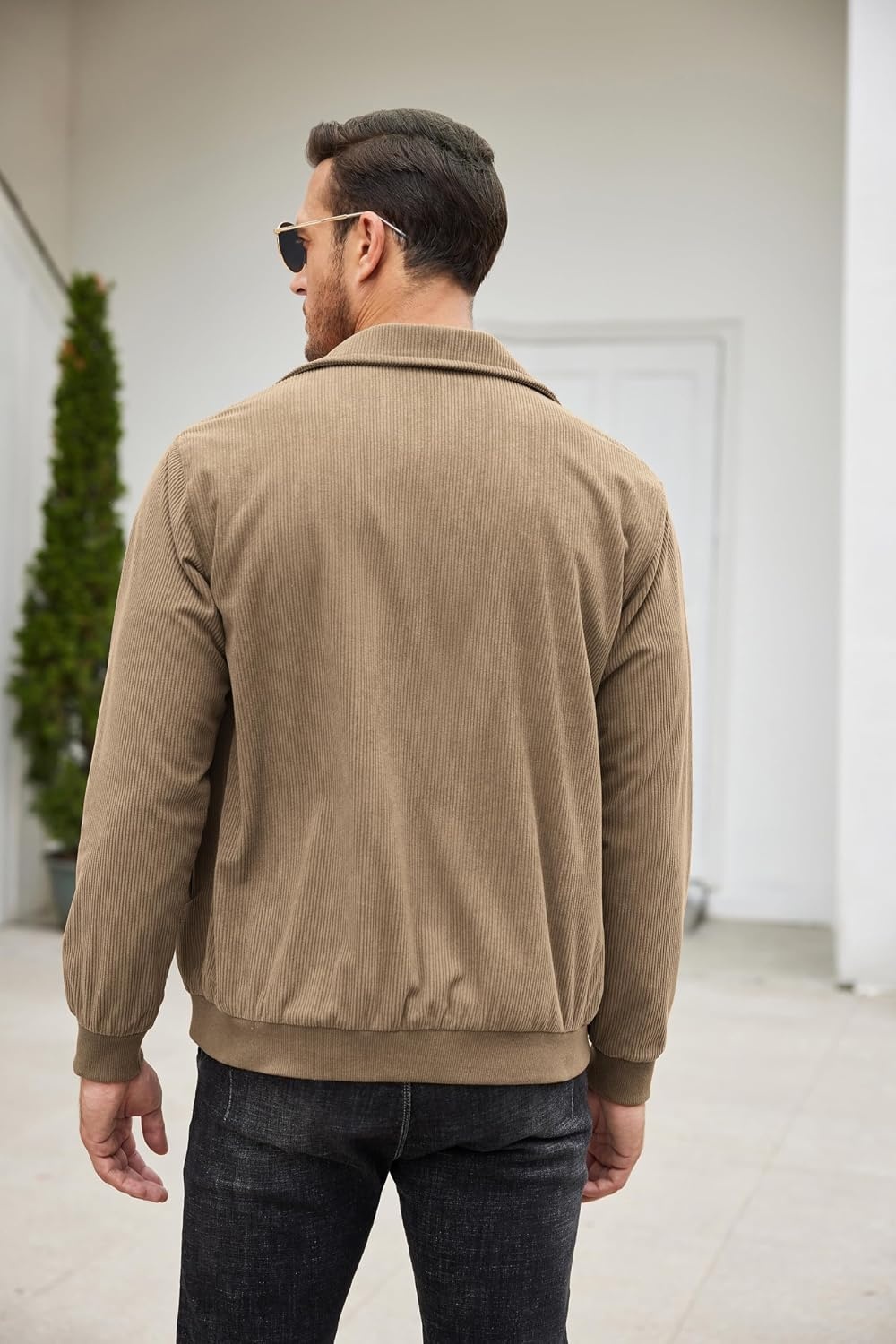 image:imageCOOFANDY Mens Casual Corduroy Jacket Lightweight Zip Up Vintage Jacket Collared Bomber JacketAkhaki