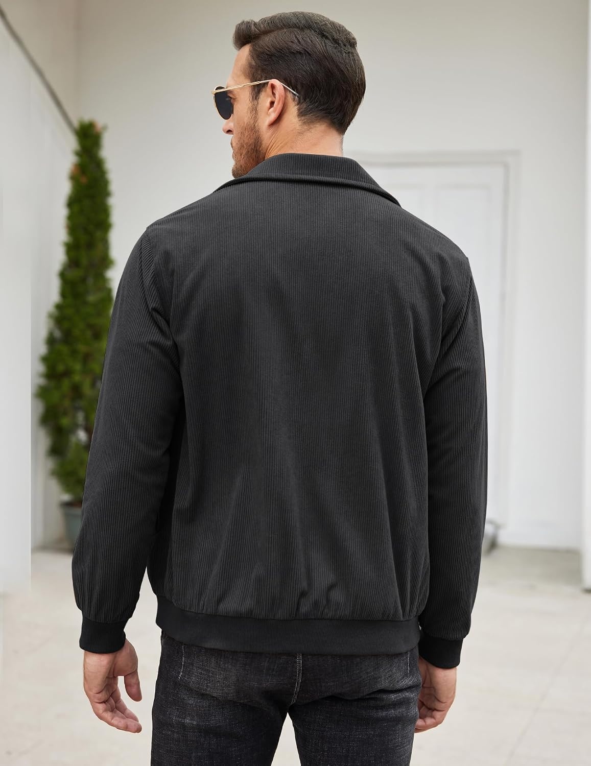 image:imageCOOFANDY Mens Casual Corduroy Jacket Lightweight Zip Up Vintage Jacket Collared Bomber JacketBlack