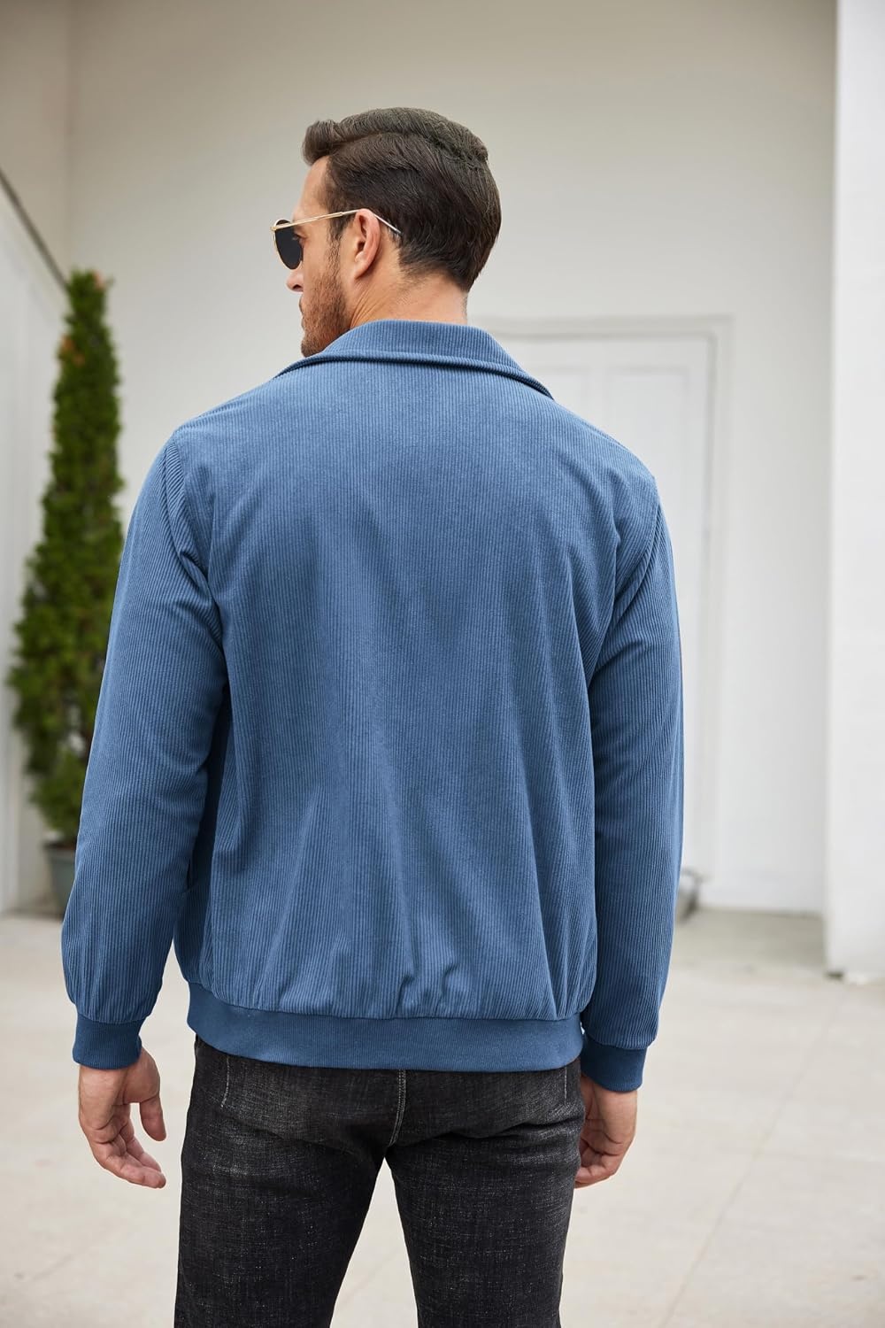 image:imageCOOFANDY Mens Casual Corduroy Jacket Lightweight Zip Up Vintage Jacket Collared Bomber JacketBlue