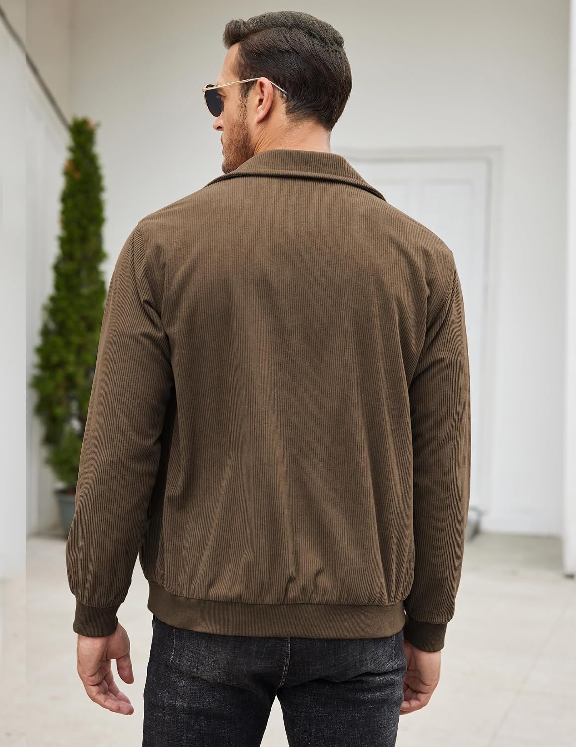image:imageCOOFANDY Mens Casual Corduroy Jacket Lightweight Zip Up Vintage Jacket Collared Bomber JacketBrown