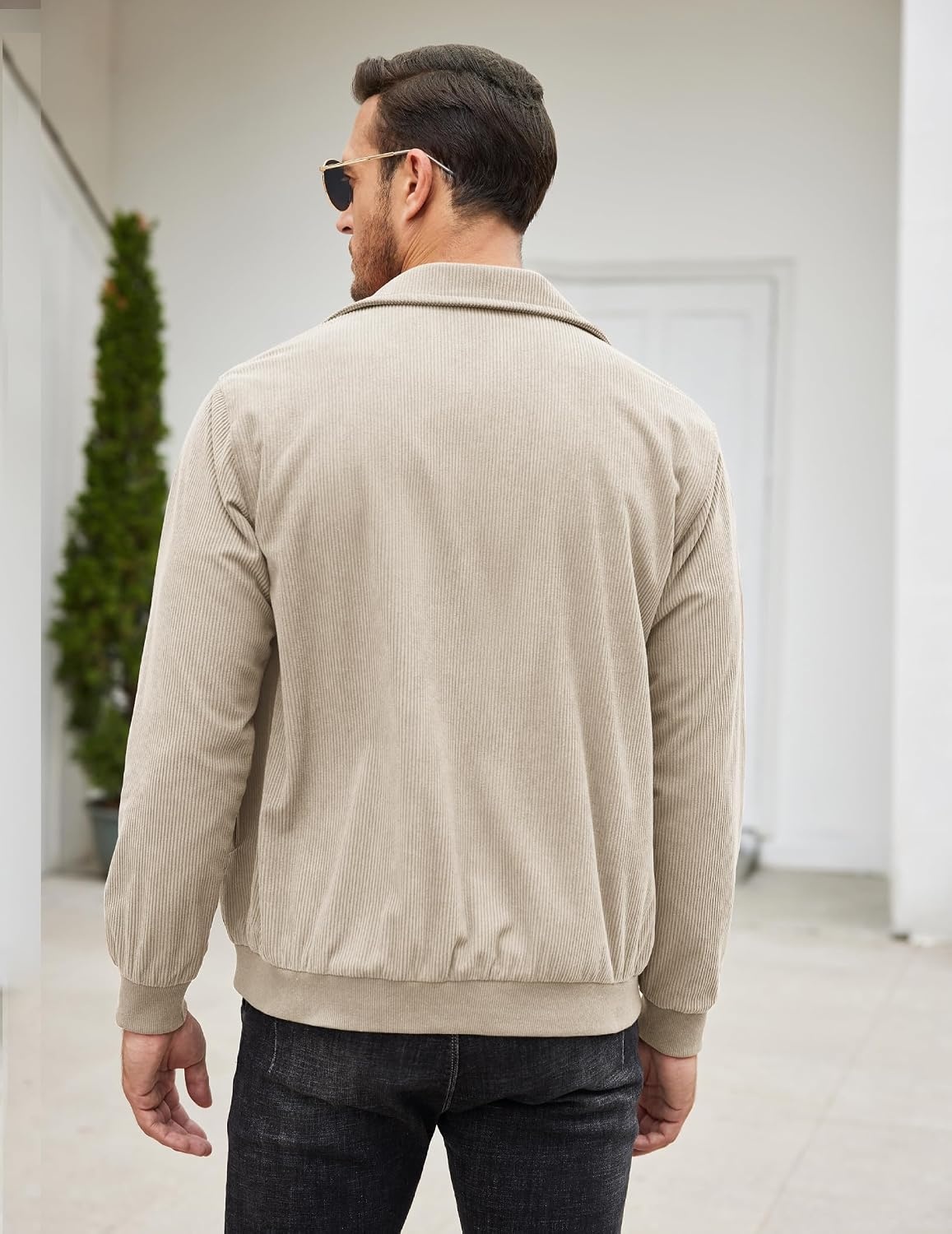 image:imageCOOFANDY Mens Casual Corduroy Jacket Lightweight Zip Up Vintage Jacket Collared Bomber JacketKhaki