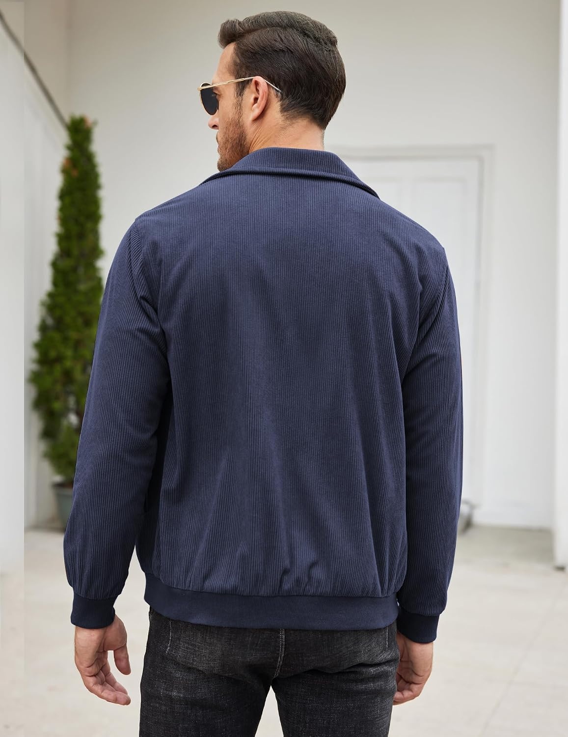 image:imageCOOFANDY Mens Casual Corduroy Jacket Lightweight Zip Up Vintage Jacket Collared Bomber JacketNavy Blue