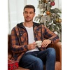 image:imageCOOFANDY Flannel Jacket for Men Quilted Lined Shacket Long Sleeve Button Down Hoodie Shirt JacketsNavy Brown Plaid