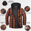 image:imageCOOFANDY Flannel Jacket for Men Quilted Lined Shacket Long Sleeve Button Down Hoodie Shirt JacketsNavy Brown Plaid