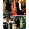 image:imageCOOFANDY Long Hooded Cardigan Ruffle Shawl Collar Open Front Lightweight Drape Cape Overcoat with PocketsLetter Printed