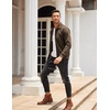 image:imageCOOFANDY Mens Casual Corduroy Jacket Lightweight Zip Up Vintage Jacket Collared Bomber JacketBrown