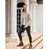 image:imageCOOFANDY Mens Casual Corduroy Jacket Lightweight Zip Up Vintage Jacket Collared Bomber JacketKhaki