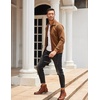 image:imageCOOFANDY Mens Casual Corduroy Jacket Lightweight Zip Up Vintage Jacket Collared Bomber JacketLight Brown