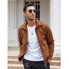 image:imageCOOFANDY Mens Casual Corduroy Jacket Lightweight Zip Up Vintage Jacket Collared Bomber JacketLight Brown