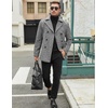image:imageCOOFANDY Mens Double Breasted Pea Coat Winter Overcoat Short Trench Coat Notched CollarGrey Plaid