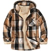 image:imageCOOFANDY Mens Flannel Fleece Jacket Sherpa Lined Shirt Jacket Plaid Zip Up Hoodie Soft Warm Coat with HoodAbrown Block