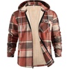 image:imageCOOFANDY Mens Flannel Fleece Jacket Sherpa Lined Shirt Jacket Plaid Zip Up Hoodie Soft Warm Coat with HoodAorange Block