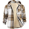 image:imageCOOFANDY Mens Flannel Fleece Jacket Sherpa Lined Shirt Jacket Plaid Zip Up Hoodie Soft Warm Coat with HoodCkhaki Block