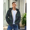 image:imageCOOFANDY Mens Flannel Fleece Jacket Sherpa Lined Shirt Jacket Plaid Zip Up Hoodie Soft Warm Coat with HoodDgreen Line