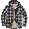 image:imageCOOFANDY Mens Flannel Fleece Jacket Sherpa Lined Shirt Jacket Plaid Zip Up Hoodie Soft Warm Coat with HoodGblack White Line