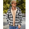 image:imageCOOFANDY Mens Flannel Fleece Jacket Sherpa Lined Shirt Jacket Plaid Zip Up Hoodie Soft Warm Coat with HoodGblack White Line