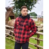 image:imageCOOFANDY Mens Flannel Shirt Jacket Warm Quilted Lined Hooded Long Sleeve Plaid Shirt JacketsBlack  Red Plaid