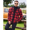 image:imageCOOFANDY Mens Flannel Shirt Jacket Warm Quilted Lined Hooded Long Sleeve Plaid Shirt JacketsBlack  Red Plaid