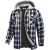 image:imageCOOFANDY Mens Flannel Shirt Jacket Warm Quilted Lined Hooded Long Sleeve Plaid Shirt JacketsBlack  White Blue Plaid