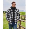 image:imageCOOFANDY Mens Flannel Shirt Jacket Warm Quilted Lined Hooded Long Sleeve Plaid Shirt JacketsBlack  White Plaid