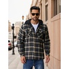 image:imageCOOFANDY Mens Flannel Shirt Jacket Warm Quilted Lined Hooded Long Sleeve Plaid Shirt JacketsBlack Khaki Plaid