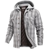 image:imageCOOFANDY Mens Flannel Shirt Jacket Warm Quilted Lined Hooded Long Sleeve Plaid Shirt JacketsGrey