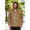 image:imageCOOFANDY Mens Flannel Shirt Jacket Warm Quilted Lined Hooded Long Sleeve Plaid Shirt JacketsLight Brown Plaid