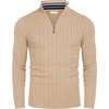 image:imageCOOFANDY Mens Quarter Zip Sweater Slim Fit Casual Knitted Turtleneck Pullover Mock Neck Polo SweaterKhaki Striped Collar