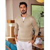 image:imageCOOFANDY Mens Quarter Zip Sweater Slim Fit Casual Knitted Turtleneck Pullover Mock Neck Polo SweaterKhaki Striped Collar