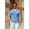 image:imageCOOFANDY Mens Quarter Zip Sweater Slim Fit Casual Knitted Turtleneck Pullover Mock Neck Polo SweaterLight Blue