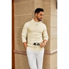 image:imageCOOFANDY Mens Quarter Zip Sweater Slim Fit Casual Knitted Turtleneck Pullover Mock Neck Polo SweaterLight Khaki