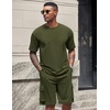 image:imageCOOFANDY Mens Shirt and Shorts Set 2 Piece Fashion Summer Tracksuits Cotton Oversized TShirts Cargo Shorts OutfitsArmy Green