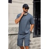 image:imageCOOFANDY Mens Shirt and Shorts Set 2 Piece Fashion Summer Tracksuits Cotton Oversized TShirts Cargo Shorts OutfitsDark Blue