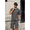 image:imageCOOFANDY Mens Shirt and Shorts Set 2 Piece Fashion Summer Tracksuits Cotton Oversized TShirts Cargo Shorts OutfitsDark Grey