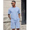image:imageCOOFANDY Mens Shirt and Shorts Set 2 Piece Fashion Summer Tracksuits Cotton Oversized TShirts Cargo Shorts OutfitsLight Blue