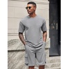 image:imageCOOFANDY Mens Shirt and Shorts Set 2 Piece Fashion Summer Tracksuits Cotton Oversized TShirts Cargo Shorts OutfitsLight Grey