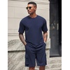 image:imageCOOFANDY Mens Shirt and Shorts Set 2 Piece Fashion Summer Tracksuits Cotton Oversized TShirts Cargo Shorts OutfitsNavy Blue