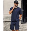 image:imageCOOFANDY Mens Shirt and Shorts Set 2 Piece Fashion Summer Tracksuits Cotton Oversized TShirts Cargo Shorts OutfitsNavy Blue