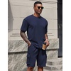 image:imageCOOFANDY Mens Shirt and Shorts Set 2 Piece Fashion Summer Tracksuits Cotton Oversized TShirts Cargo Shorts OutfitsNavy Blue