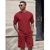 image:imageCOOFANDY Mens Shirt and Shorts Set 2 Piece Fashion Summer Tracksuits Cotton Oversized TShirts Cargo Shorts OutfitsRed