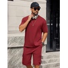 image:imageCOOFANDY Mens Shirt and Shorts Set 2 Piece Fashion Summer Tracksuits Cotton Oversized TShirts Cargo Shorts OutfitsRed