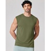 image:imageCOOFANDY Mens Sleeveless Shirts 100 Cotton Workout Tank Tops Cut Off Shirts Gym Muscle Loose Fit TeeArmy Green