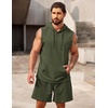 image:imageCOOFANDY Mens Sleeveless Workout Hoodie Shorts Set 2 Piece Outfits Hooded Tank Tops Gym Tracksuit SweatsuitsArmy Green