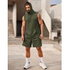 image:imageCOOFANDY Mens Sleeveless Workout Hoodie Shorts Set 2 Piece Outfits Hooded Tank Tops Gym Tracksuit SweatsuitsArmy Green