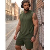 image:imageCOOFANDY Mens Sleeveless Workout Hoodie Shorts Set 2 Piece Outfits Hooded Tank Tops Gym Tracksuit SweatsuitsArmy Green