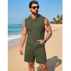 image:imageCOOFANDY Mens Sleeveless Workout Hoodie Shorts Set 2 Piece Outfits Hooded Tank Tops Gym Tracksuit SweatsuitsArmy Green