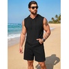 image:imageCOOFANDY Mens Sleeveless Workout Hoodie Shorts Set 2 Piece Outfits Hooded Tank Tops Gym Tracksuit SweatsuitsBlack