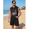 image:imageCOOFANDY Mens Sleeveless Workout Hoodie Shorts Set 2 Piece Outfits Hooded Tank Tops Gym Tracksuit SweatsuitsBlack Flag Printed