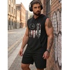 image:imageCOOFANDY Mens Sleeveless Workout Hoodie Shorts Set 2 Piece Outfits Hooded Tank Tops Gym Tracksuit SweatsuitsBlack Flag Printed