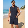 image:imageCOOFANDY Mens Sleeveless Workout Hoodie Shorts Set 2 Piece Outfits Hooded Tank Tops Gym Tracksuit SweatsuitsNavy Blue